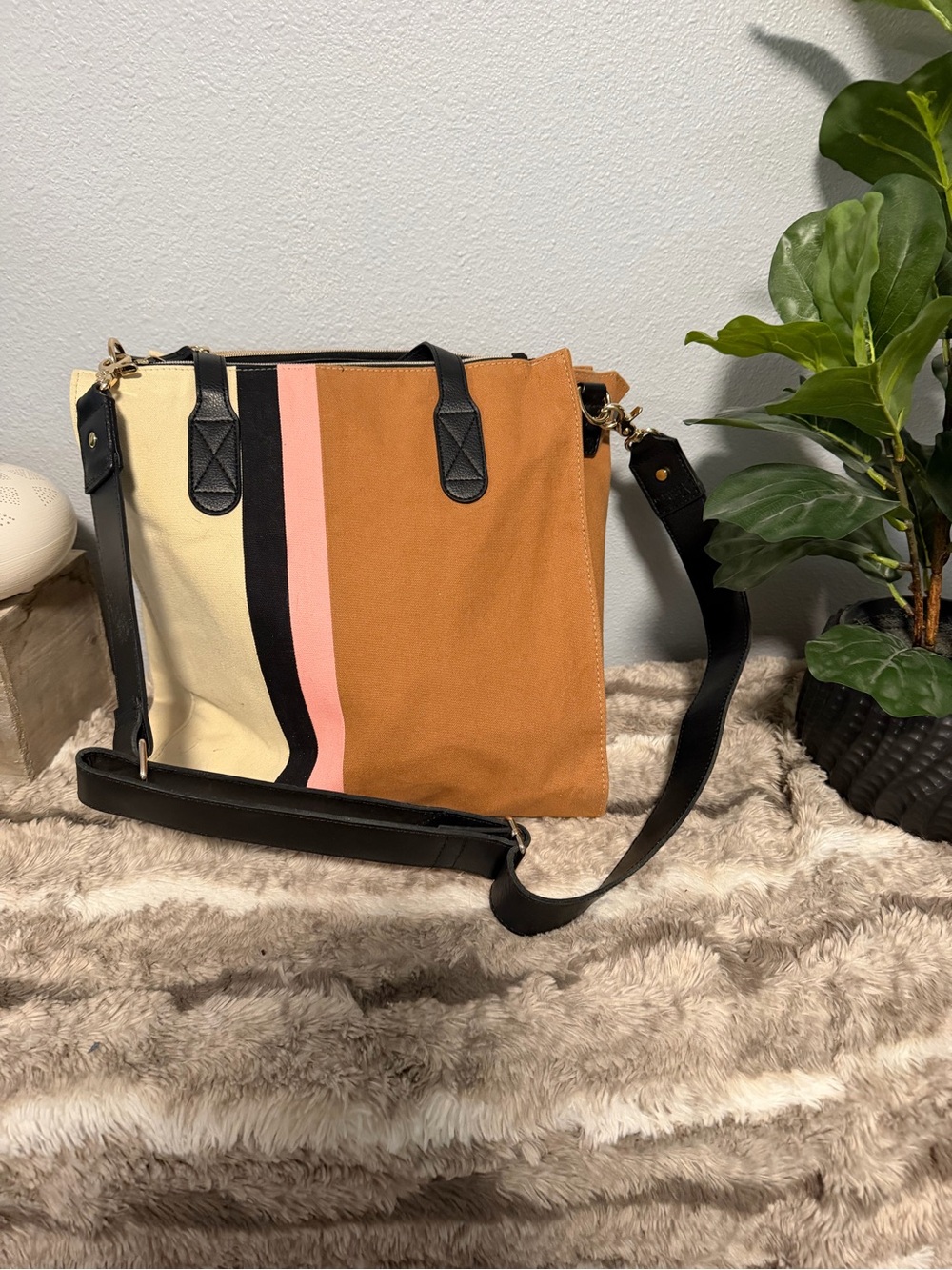 Erin Condren Colorblock Canvas Tote in Tan, Pink, Black, Cream